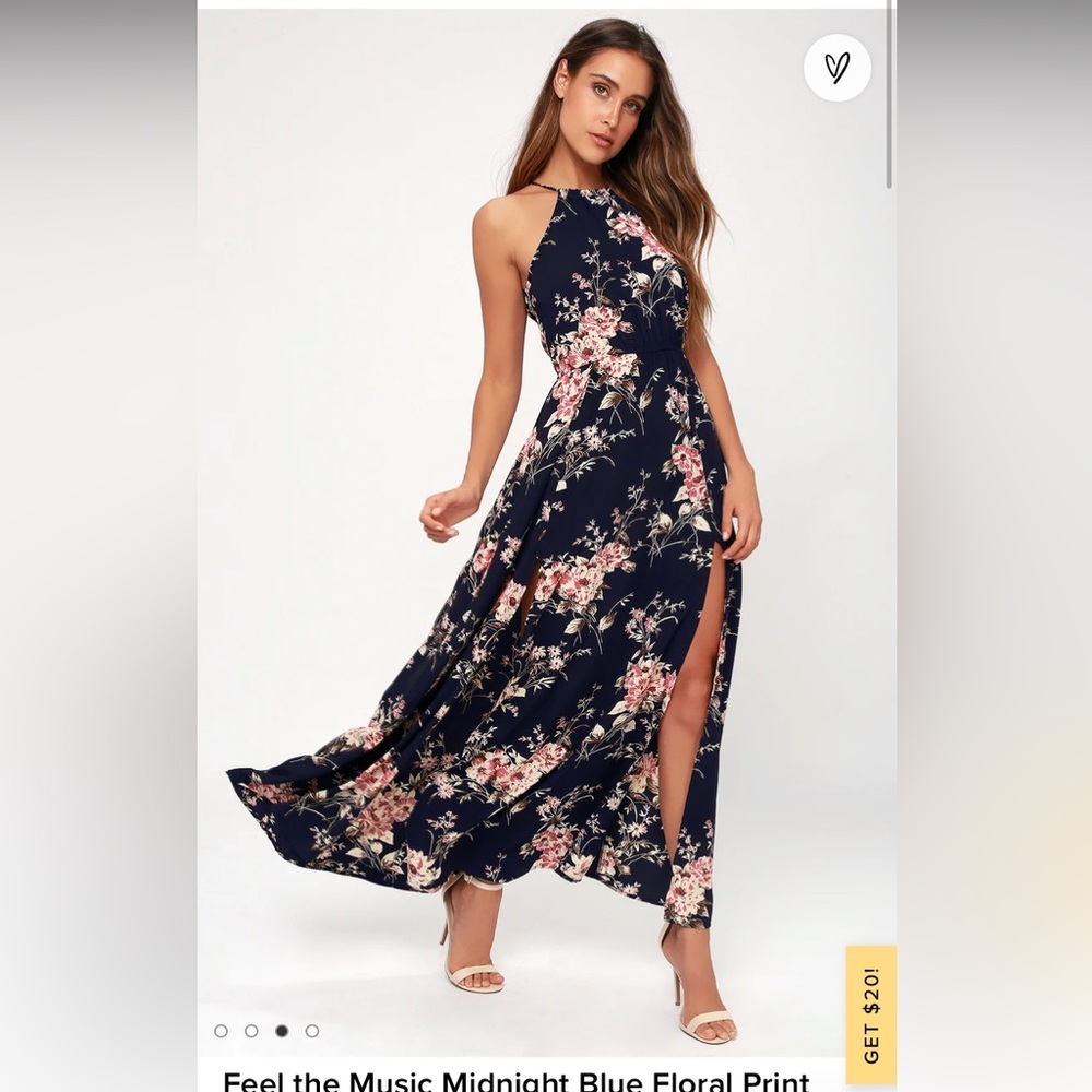 Lulu’s Feel the Music Midnight Blue Floral Print Maxi Dress Size Small NWOT - Picture 2 of 15